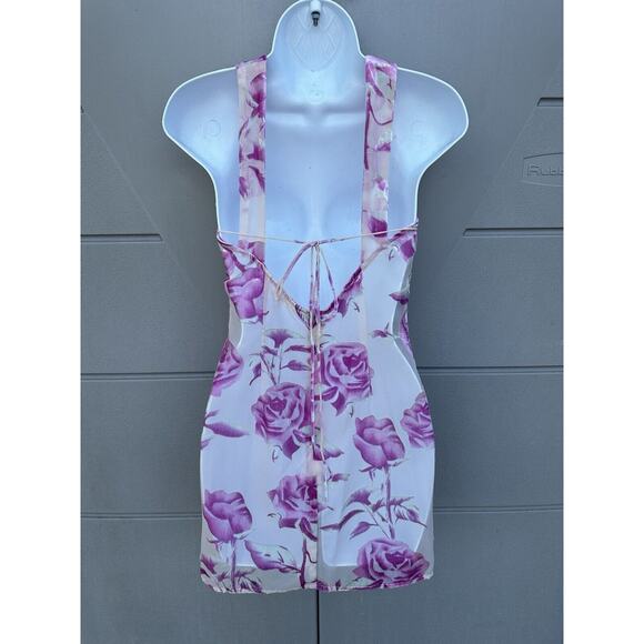 For Love And Lemons Rori Mini Dress Sheer Burnout Velvet Roses Print Sz S READ - Picture 8 of 13